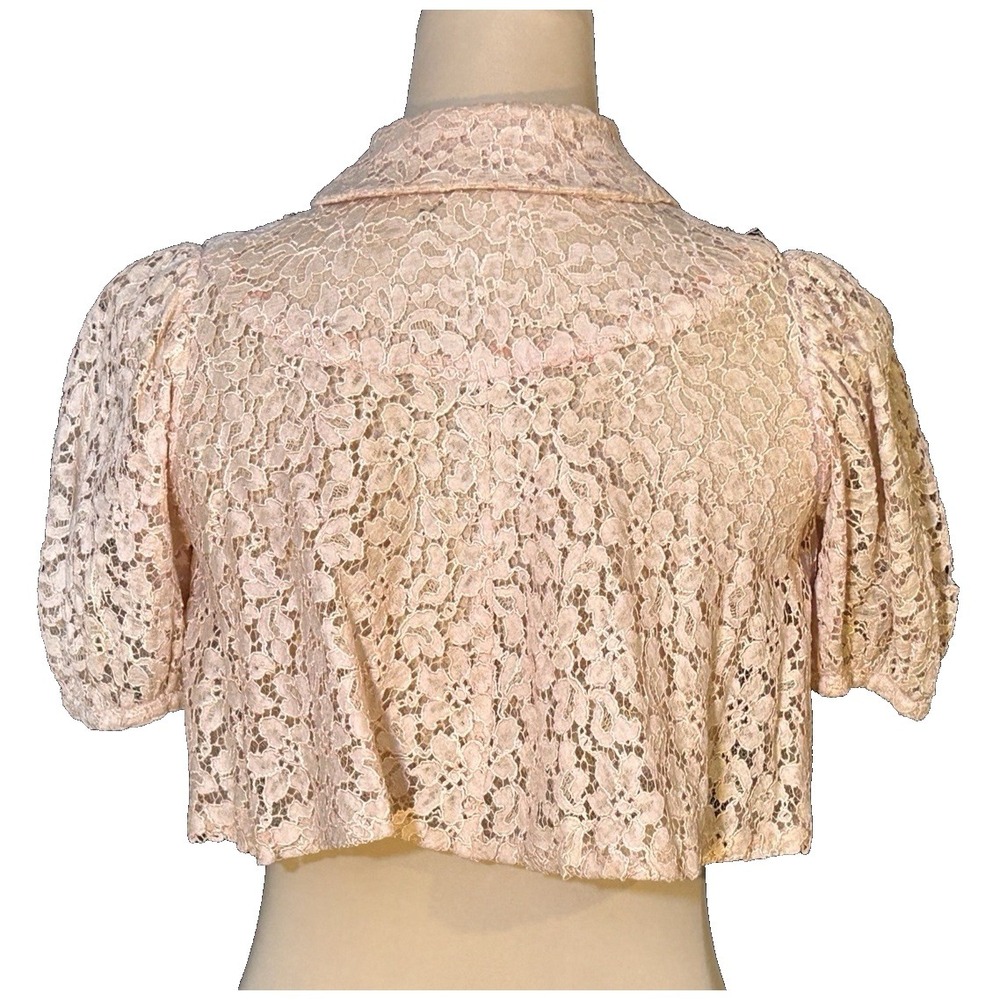 1930'S Handmade Floral Lace Peachy Coral Bolero Crop Jacket Well Made - Picture 4 of 9